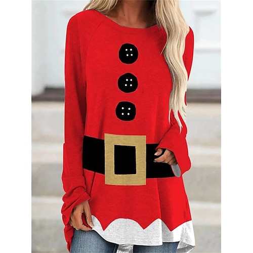 

Mujer Camiseta Camisa de Navidad Negro Rojo Azul Piscina Árbol de Navidad Copo Estampado Manga Larga Navidad Fin de semana Festival / Vacaciones Escote Redondo Ajuste regular Pintura Primavera Otoño