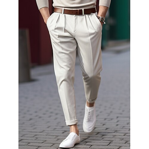 

Herren Hose Hosen Chinesisch Chino Chino Hosen Faltenhose Tasche Glatt Komfort Atmungsaktiv Outdoor Täglich Ausgehen Baumwollmischung Modisch Brautkleider schlicht Beige