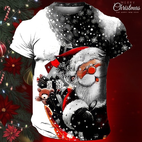 

Christmas Mens Graphic Shirt Tee Santa Claus Daily Designer Retro Vintage 3D Print Sports Outdoor Holiday Going White Red T-Shirt Merry