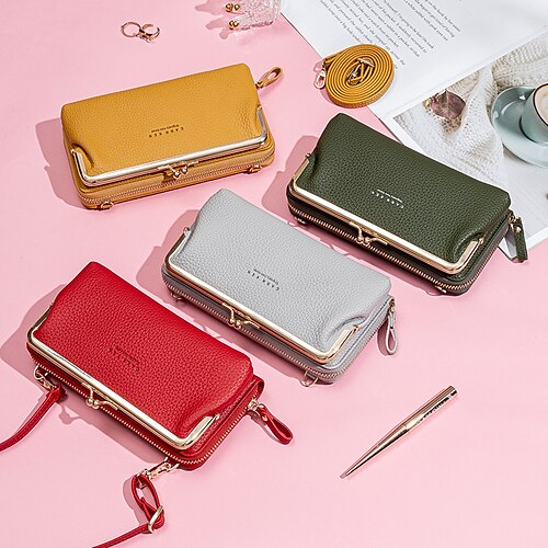 

Mulheres Bolsa crossbody Carteira Porta Moedas Bolsa para celular Couro PU Diário Feriado Botões Ziper Grande Capacidade Leve Durável Côr Sólida Preto Amarelo Rosa claro