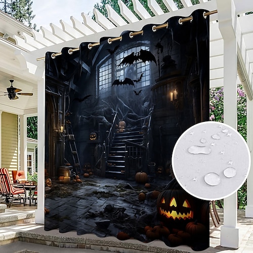 

Halloween Decor Waterproof Outdoor Curtain Privacy, Sliding Patio Curtain Drapes, Pergola Curtains Grommet For Gazebo, Balcony, Porch, Party