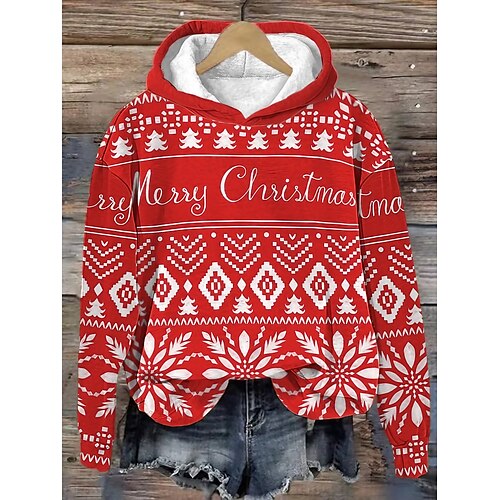 

Mujer Sudadera con capucha Pull-over Sudadera navideña Ropa deportiva Festival Navidad Rojo Árbol de Navidad Copo Navidad Casual Sudadera Manga Larga Top Microelástico Otoño invierno