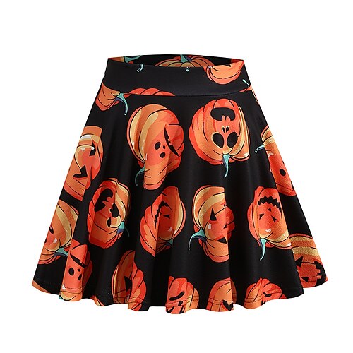 

Women's Skirt A Line Mini Pumpkin Skirts Fall Winter Print High Waist Fashion Casual Halloween Daily M L XL