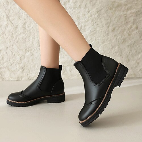 

Women's Boots Chelsea Boots Brogue Plus Size Daily Booties Ankle Boots Winter Chunky Heel Round Toe Vintage Fashion Elegant PU Lace-up Solid Color Black Brown