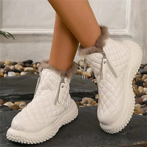 

Mulheres Botas Botas de Neve Botas de inverno Ao ar livre Diário Forrada com Fleece Botas Botas Tornozelo Inverno Ziper Sem Salto Ponta Redonda Moda Casual Minimalismo Couro Ecológico zíper Côr