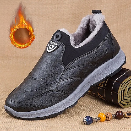 

Men's Sneakers Loafers Slip-Ons Fur Lined Winter Shoes Comfort Shoes Fleece lined Cycling Shoes Casual Outdoor Daily Cloth Warm Breathable Comfortable Loafer Black hair Grey water proof Black water