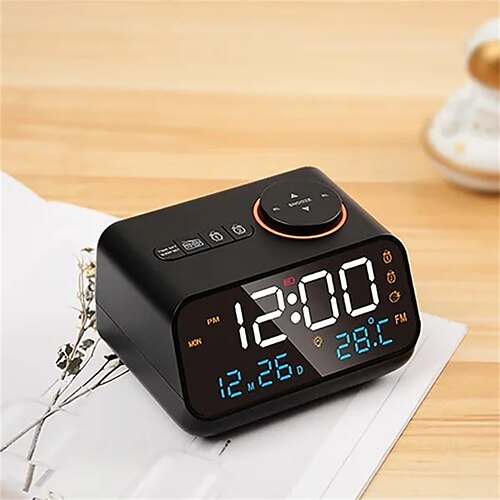 

Reloj despertador con radio fm 24 horas, pantalla de visualización de temperatura/humedad, temporizador digital led activado por voz, función de repetición usb, despertador