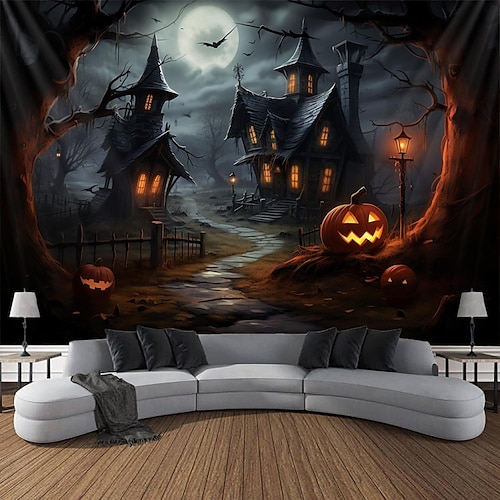 

Abóbora de halloween pendurado tapeçaria arte da parede grande tapeçaria mural decoração fotografia pano de fundo cobertor cortina casa quarto sala de estar decoração decorações de halloween