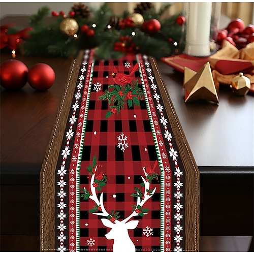 

красная дорожка для стола, сезонное зимнее праздничное украшение стола в стиле фермерского дома