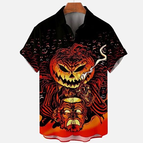 

Halloween Skeleton / Skull Pumpkin Hawaiian Shirts Aloha Shirt 3D Graphic Shirt For Men's Adults' 3D Print Polyster Casual Daily