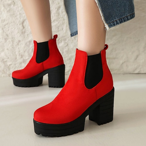 

Damen Stiefel Springerstiefel Täglich Blockabsatz Runde Zehe Modisch PU Halbschuhe Feste Farbe Kamel Schwarz Rot