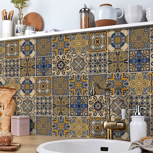 

24/48 folhas retro múltiplas cores descascar e colar adesivos de azulejos autoadesivos adesivos de papel de parede removíveis para cozinha backsplash banheiro adesivos de parede 3d