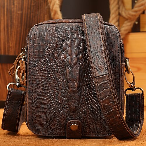 

Homens Bolsa crossbody Bolsa de ombro Bolsa mensageiro Couro de Nappa Couro Diário Ziper Côr Sólida Preto e Dourado Café