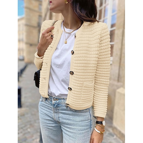 

Gilet Cardigan Maille Femme A côtes Tricoter Court Bouton Poche Couleur unie Ouvrir le devant mode Décontractées du quotidien Sortie manche longue Automne Hiver Noir Rose Claire S M L