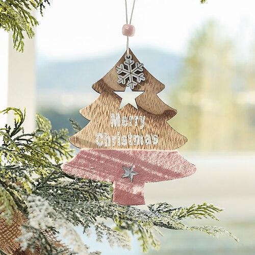 

Christmas Pink Wooden Elk Pentagram Pendant Christmas Tree Pendant Christmas Decorations Colorful Pendant