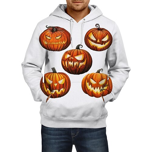 

Halloween Kürbis Kapuzenshirt Bedruckt Vordertasche Grafik Kapuzenshirt Für Herren Damen Unisex Erwachsene 3D-Druck 100% Polyester Casual