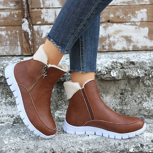 

Mulheres Botas Botas de Neve Tamanhos Grandes Botas de inverno Ao ar livre Diário Forrada com Fleece Botas Botas Tornozelo Inverno Presilha Sem Salto Ponta Redonda Vintage Estilo bonito Conforto