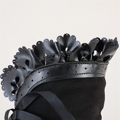  Women's Victorian Gothic Lace-Up Ankle Boots with Bow and Ruffle Trim – Gatsby-Inspired Elegant Boots for Cosplay, Costume Parties, and Vintage Fashion