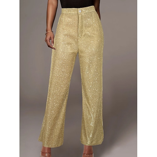 

Femme Ample Pantalon Toute la longueur Mode Vêtement de rue Soirée Plein Air Noir Dorée S M Automne Hiver