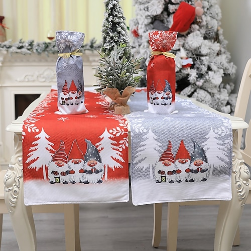 

Corredor de mesa de natal vermelho com floco de neve branco, decoração sazonal de festa de natal de inverno, decoração de cozinha para casa e feriado