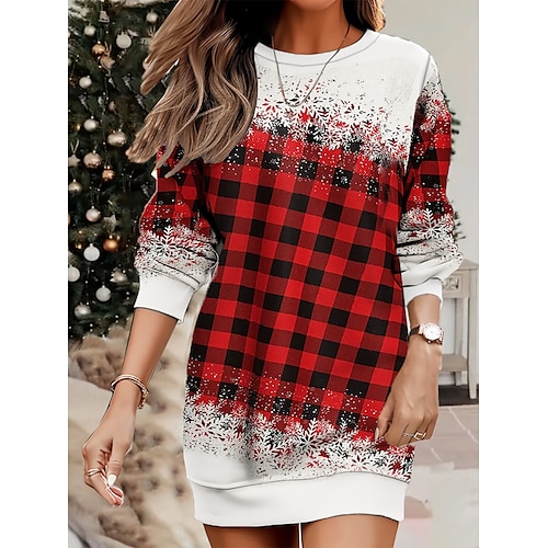 

femme tenue décontractée robe sweat mini robe chaud mode extérieur noël vacances col rond imprimé géométrique coupe ample rouge bordeaux bleu s m l xl xxl