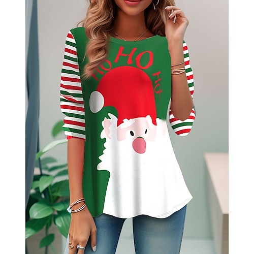 

Mujer Camiseta Camisa de Navidad Blanco Verde Trébol Graphic Estampado Manga Larga Navidad Fin de semana Festival / Vacaciones Escote Redondo Ajuste regular Pintura Primavera Otoño