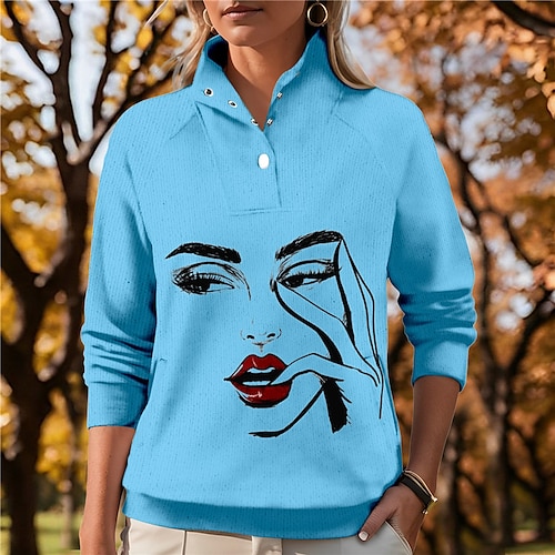 

Mujer Sudadera con capucha de golf Jersey de golf Sudadera Golf Mantiene abrigado Transpirable Dispersor de humedad Manga Larga Ropa de golf Camiseta Ajuste regular Botón Bolsillos laterales Impreso