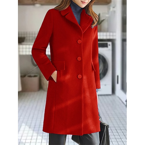 

Women's Coat Outdoor Christmas Street Fall Winter Long Coat Regular Fit Windproof Warm Comtemporary Stylish Comfortable Jacket Long Sleeve Plain with Pockets Black Yellow Red