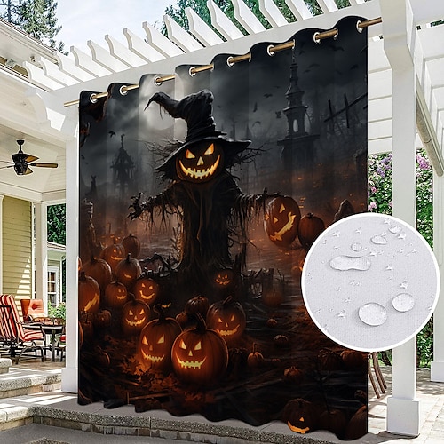 

Halloween Decor Waterproof Outdoor Curtain Privacy, Sliding Patio Curtain Drapes, Pergola Curtains Grommet For Gazebo, Balcony, Porch, Party