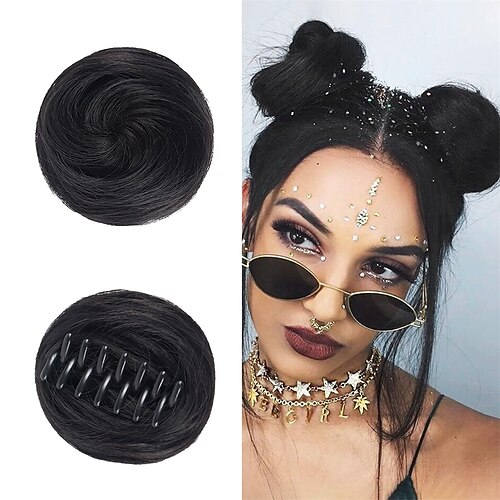 

2 peças mini clipe de garra em espaço preto coque de cabelo peças de cabelo donut chignon extensões de coque sintético peruca acessório updo postiços para mulheres meninas