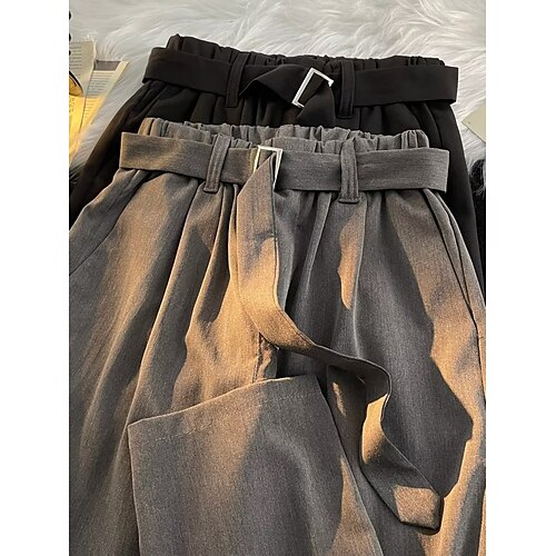 

Men's Dress Pants Trousers Suit Pants Pocket Elastic Waist With Belt Plain Comfort Breathable Outdoor Daily Going out Fashion Casual Black Gray