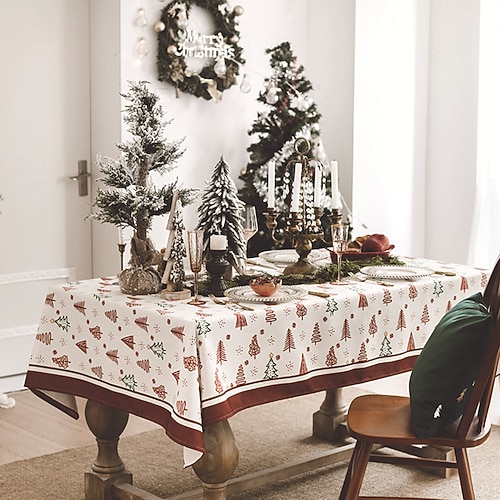 

Rechteckige Weihnachtstischdecke, grün karierte Tischdecke, knitterfreie, langlebige Polyester-Tischdecke für Party, Urlaub, Küche