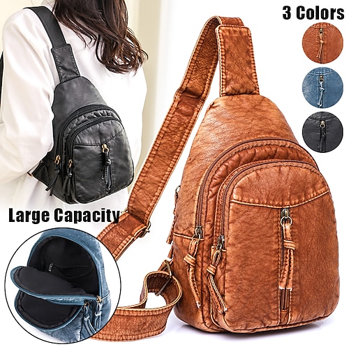 

Mulheres Bolsa crossbody Bolsa de ombro Bolsa Transversal Couro PU Ao ar livre Diário Feriado Ziper Grande Capacidade Prova-de-Água Leve Côr Sólida Azul Céu Preto Castanho Claro