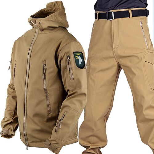 

Homens Blusão Conjunto Jaqueta Tática Ao ar livre Acampar e Caminhar Jaqueta Corta-Vento Quente Zíper Bolsos Outono Inverno Côr Sólida Moda Roupa de rua Colarinho Clerical Padrão Preto Verde cáqui