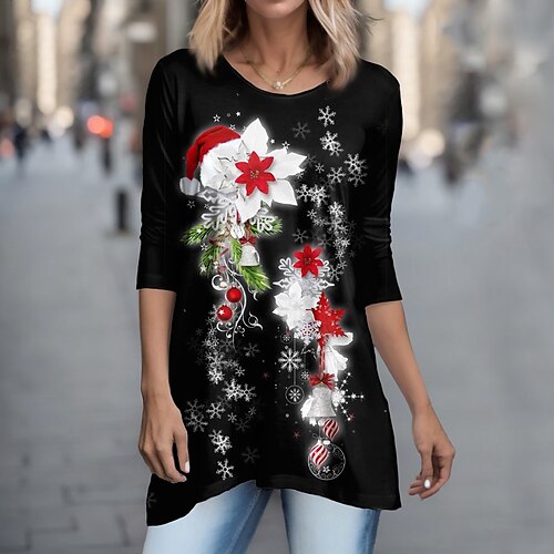 

Femme T shirt Tee Noir Floral Tunique fluide Imprimer manche longue Vacances Fin de semaine Mode Col Rond Standard Fleur Peinture Printemps Automne