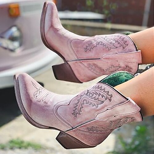 

Mujer Botas Botas cowboy Tallas Grandes Zapatos antiguos Fiesta Exterior Diario Botines Botines Bordados Flor Tacón Cuadrado Vintage Moda Casual PU Floral Blanco Rosa Rojo