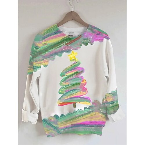 

Femme Sweat shirt Sweat Sweat-shirt de Noël Vêtement de sport Festival Noël Vert Arbre de Noël Noël Casual Col Rond manche longue haut Micro-élastique Automne hiver