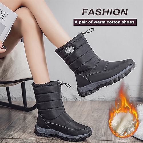 

Femme Bottes Bottes de neige Grandes Tailles Bottes d'hiver du quotidien Bottes mi-mollet Hiver Talon Plat Bout rond Pluche Décontractées Confort Tissu élastique Mocassins Couleur unie Noir Marron