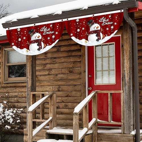 

Bandera de medio abanico de Navidad, bandera de decoración navideña, muñeco de nieve, árbol de Navidad y guirnalda