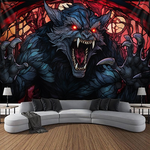 

Halloween loup suspendu tapisserie mur art grande tapisserie décor mural photographie toile de fond couverture rideau maison chambre salon décoration halloween décorations