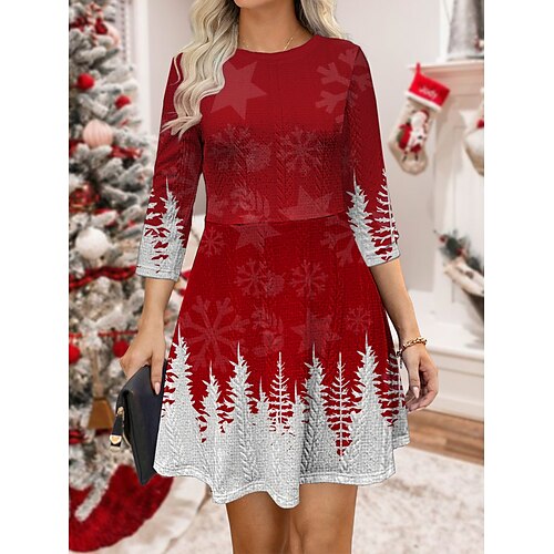 

Women's Christmas Sweater Dress Winter Dress Casual Dress Knit Dress Warm Plaid Christmas Tree Snowflake Outdoor Daily Holiday Crew Neck Long Sleeve 2023 Regular Fit Wine Red Blue S M L XL XXL 3XL