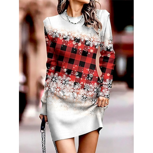 

robe pull femme robe d'hiver robe décontractée imprimé floral flocon de neige col rond mini robe mode streetwear extérieur noël manches longues coupe régulière jaune rouge bleu automne hiver s m l xl