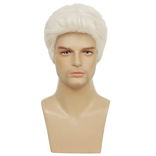 

Perruque blanche courte et lisse pour hommes, perruque naturelle de remplacement pour cosplay quotidien