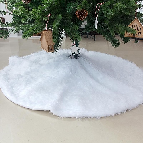 

Falda de árbol de peluche de Navidad, falda de árbol de Navidad de pelo largo blanco puro, alfombra de decoración de fondo de árbol de Navidad