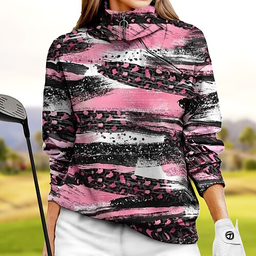 

Femme Sweat à capuche de golf Pull de golf Sweat Golf Chaud Respirable Evacuation de l'humidité manche longue Vêtements d'extérieur de golf Top Standard 1/4 Zip Col Montant Imprimé Printemps Automne