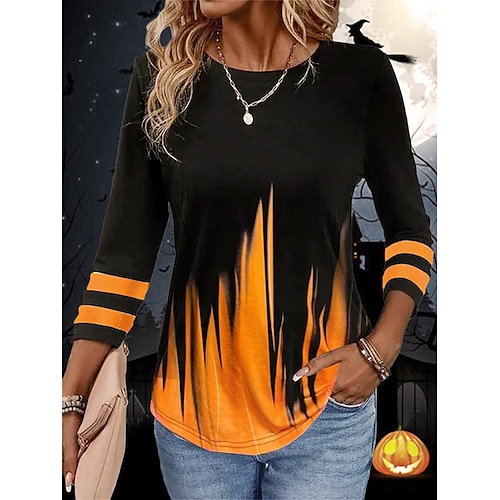 

Femme T shirt Tee chemise d'Halloween Blanche Rose Claire Bleu Dégradé de Couleur Imprimer manche longue du quotidien Fin de semaine basique Col Rond Standard Peinture