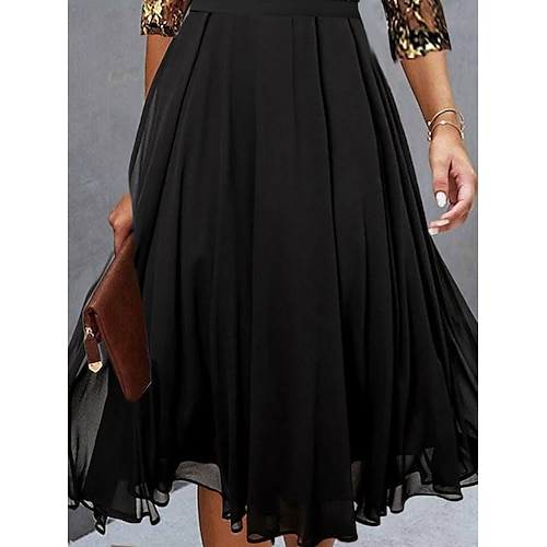  Damen schwarzes kleid Spitzenkleid abendkleider Chiffon Spitze Patchwork V Ausschnitt 3/4 Ärmel Midikleid Formal Urlaub Schwarz Frühling Winter
