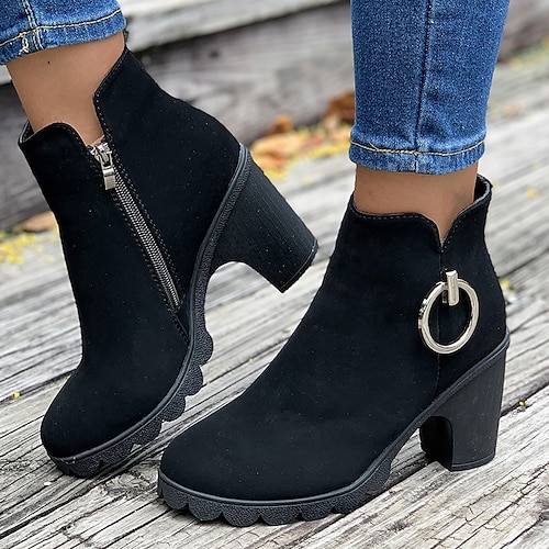 

Damen Stiefel Übergrössen Stiefeletten Outdoor Täglich Stiefeletten Stiefeletten Schnalle Blockabsatz Runde Zehe Vintage Brautkleider schlicht Minimalismus Kunst-Veloursleder Reißverschluss Schwarz