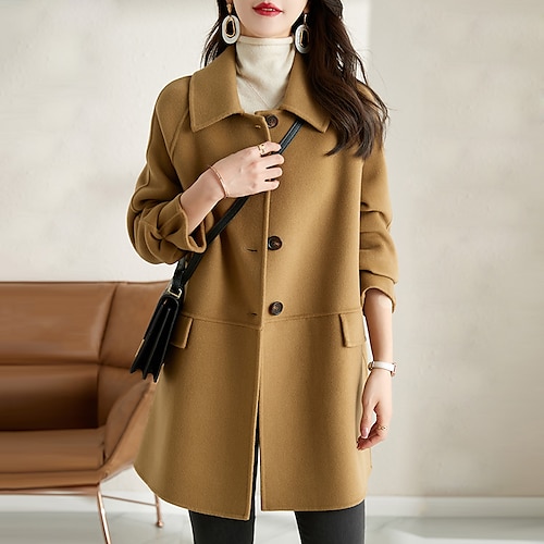 

Mujer Abrigo Formal Diario Otoño Invierno Corto Abrigo Holgado Mantiene abrigado Minimalista Chaquetas Manga Larga no imprimible Color sólido Punto Negro Rojo Color Camello