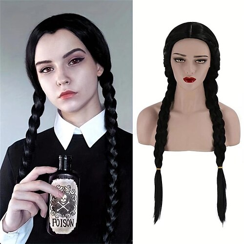 

Perruque Synthétique Droit Avec 2 queues de cheval Perruque Longue Noir Cheveux Synthétiques Femme Design à la mode Cosplay Doux Noir